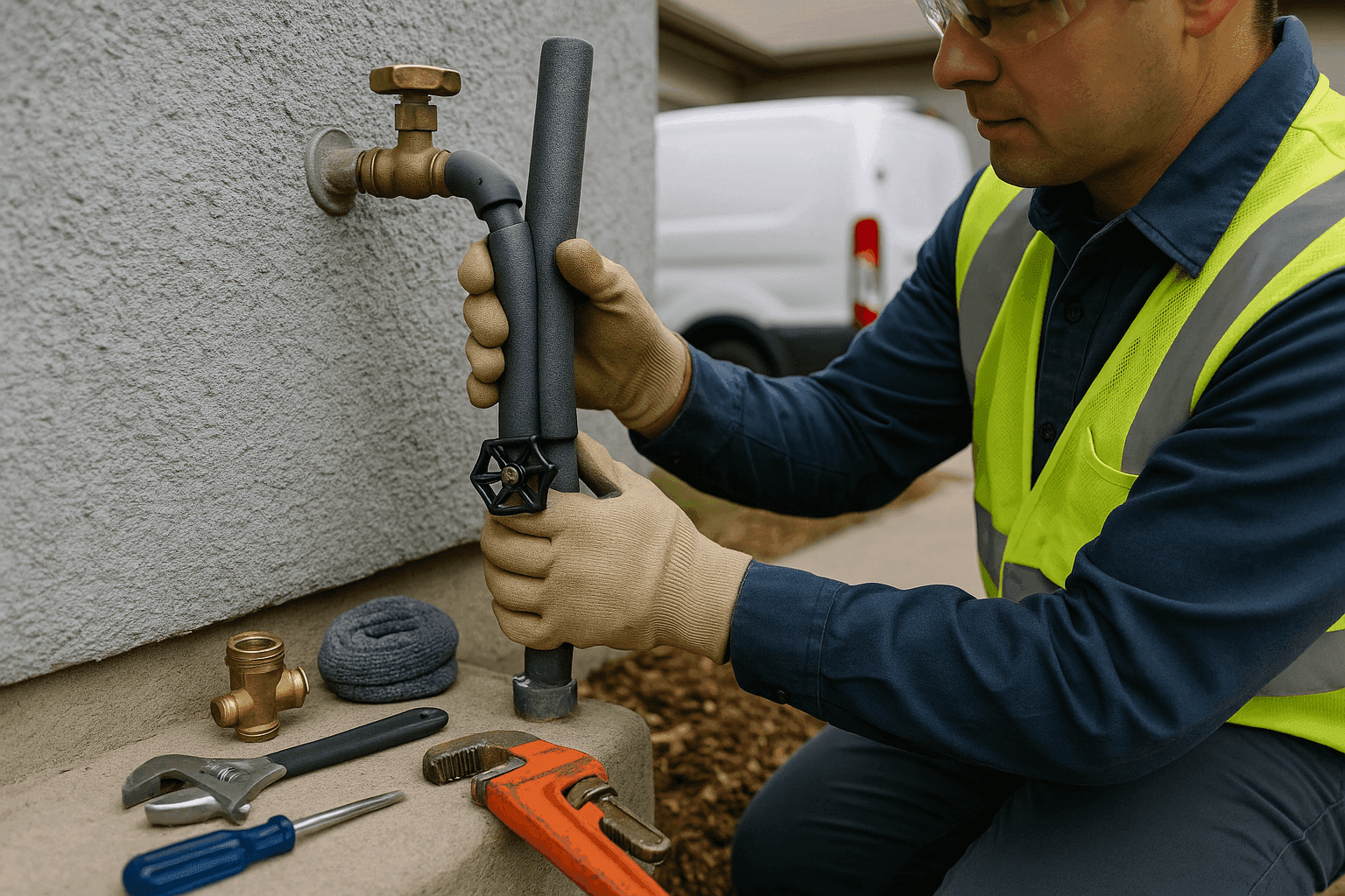 plumbing technician performing work related to: How to Prepare Your Plumbing for Winter Freezes and Emergencies.